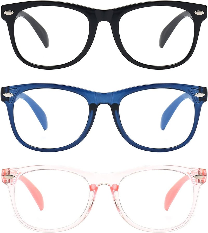 FANNYGO Store Kids Blue Light Blocking Glasses 3 Pack Fanngo Kids Computer Reading Glasses for Boys And Girls Age 3-9 (Black + Dark blue + Light powder) - Image 4